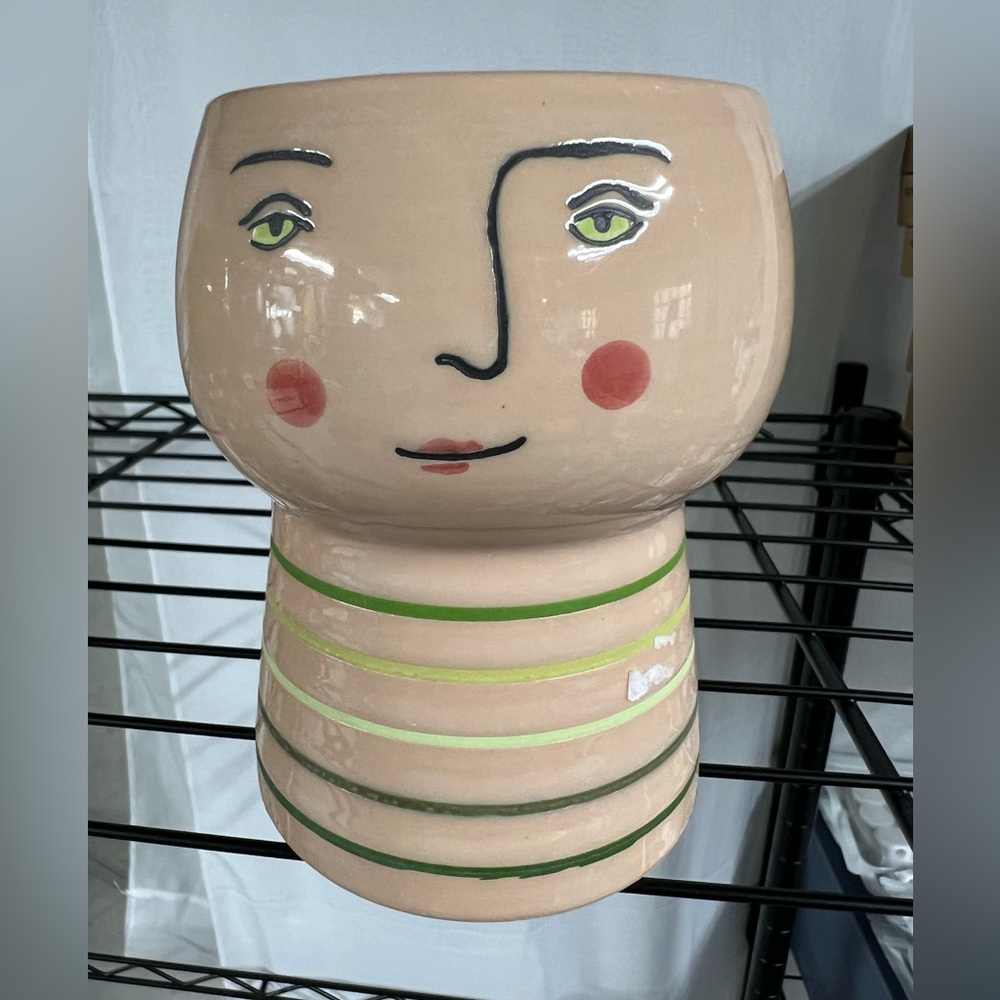 Opalhouse Ceramic Face Planter with Green and Red Accents
